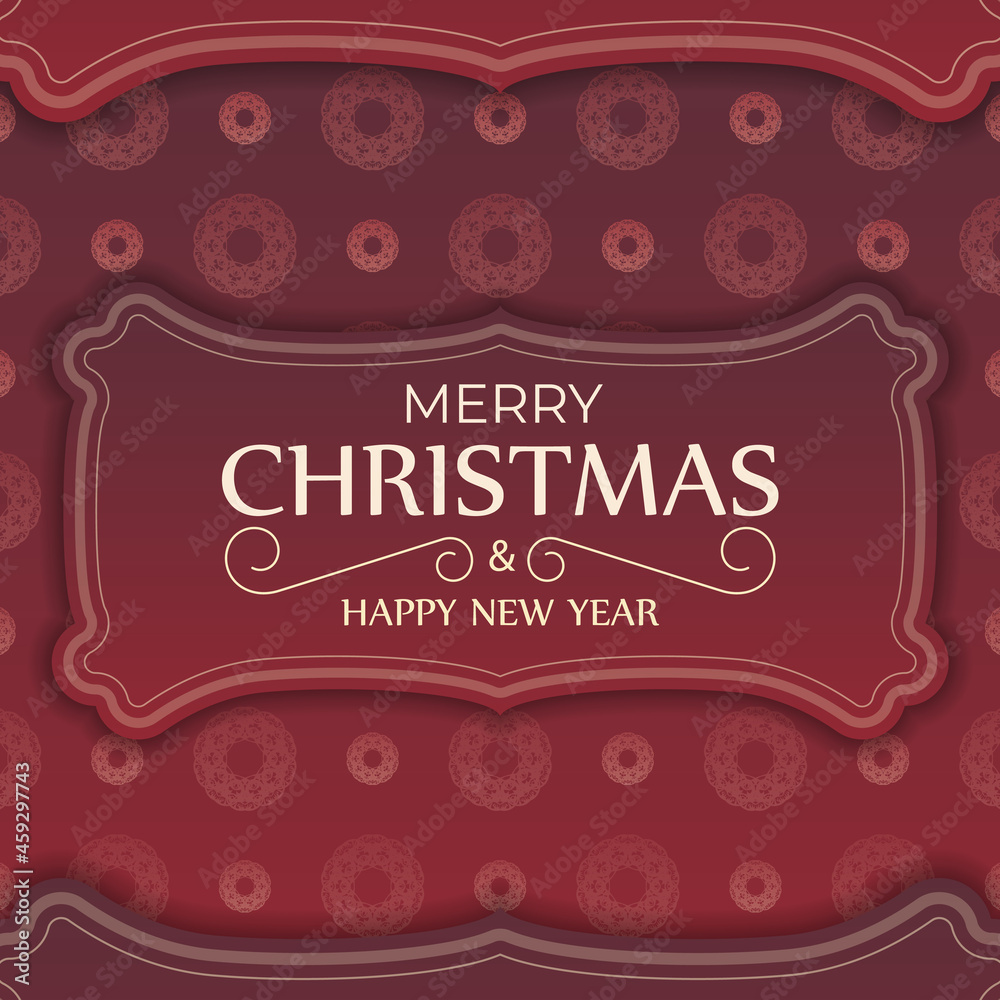 Greeting card Merry Christmas and Happy New Year Red color with winter ornament