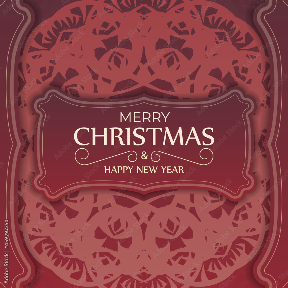 Greeting card Merry Christmas and Happy New Year Red color with abstract pattern Greeting card Merry Christmas and Happy New Year Red color with abstract pattern