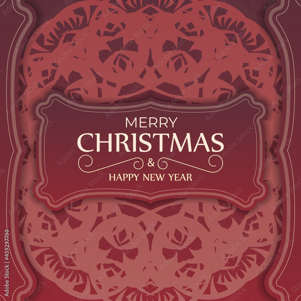 Greeting card Merry Christmas and Happy New Year Red color with abstract pattern