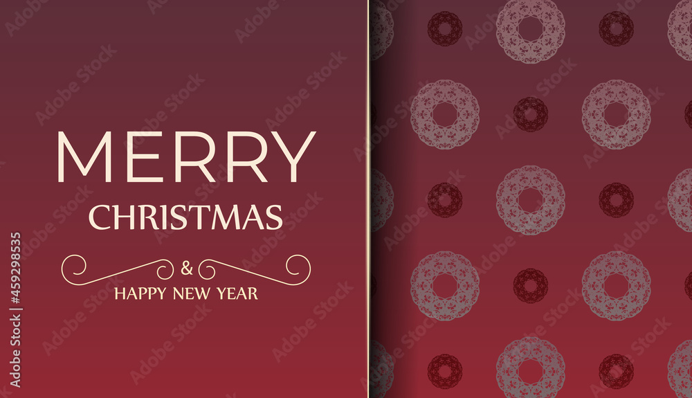 Brochure Merry Christmas and Happy New Year Red color with winter ornament