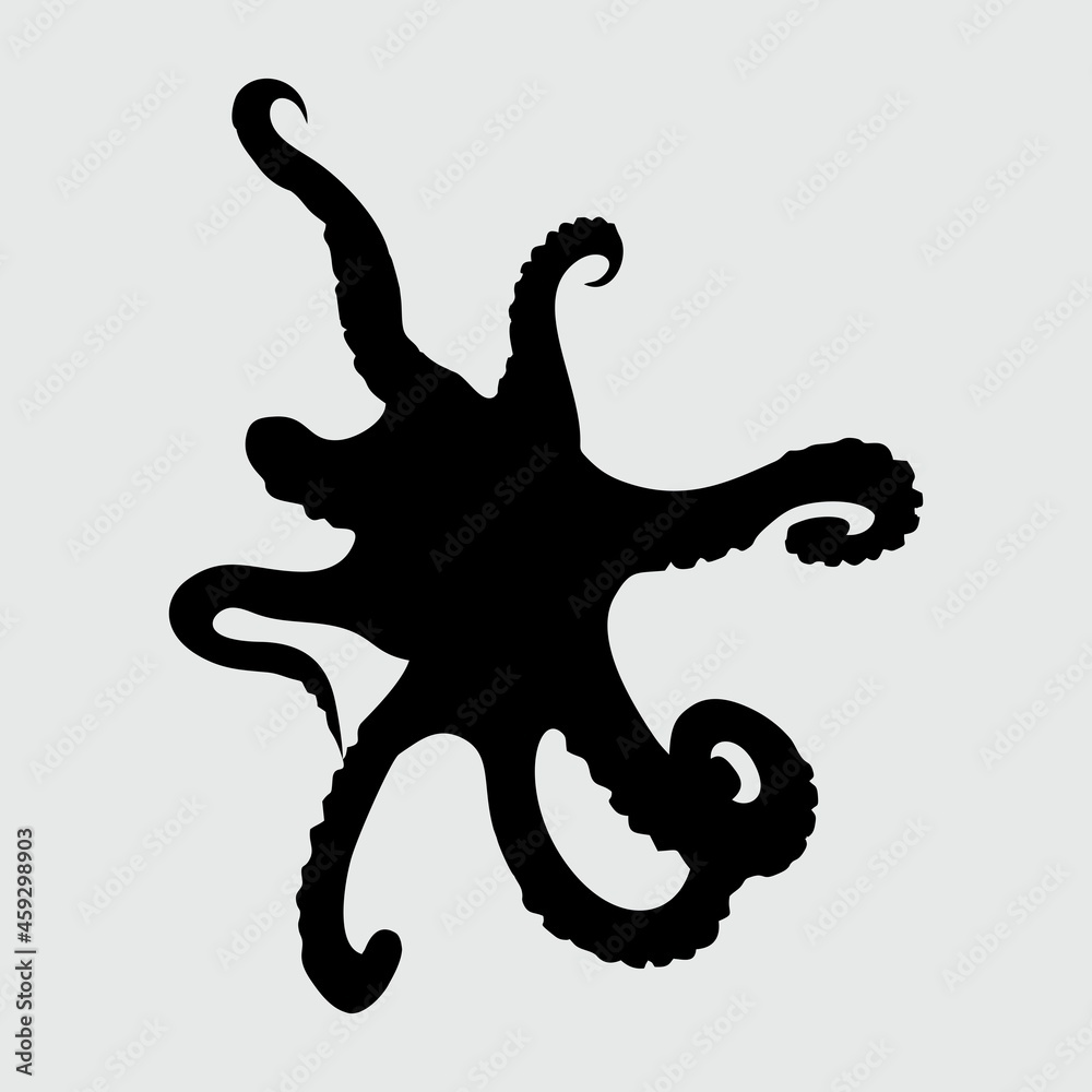 Octopus Silhouette, Octopus Isolated On White Background Octopus Silhouette, Octopus Isolated On White Background