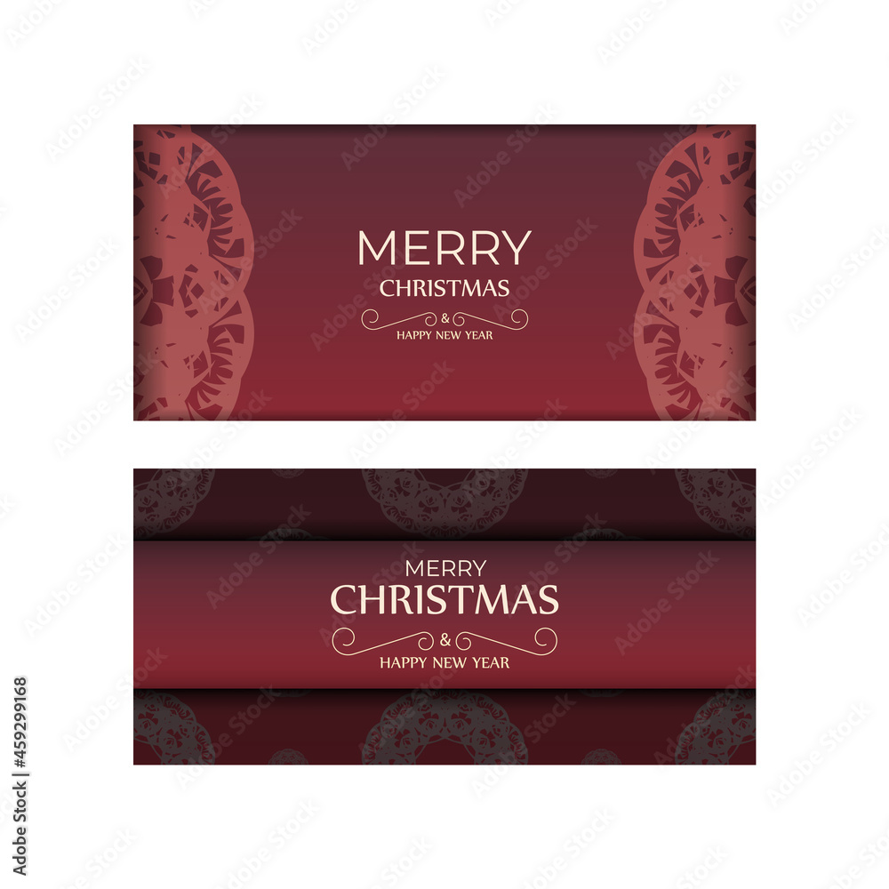 Red color merry christmas and happy new year flyer with vintage pattern