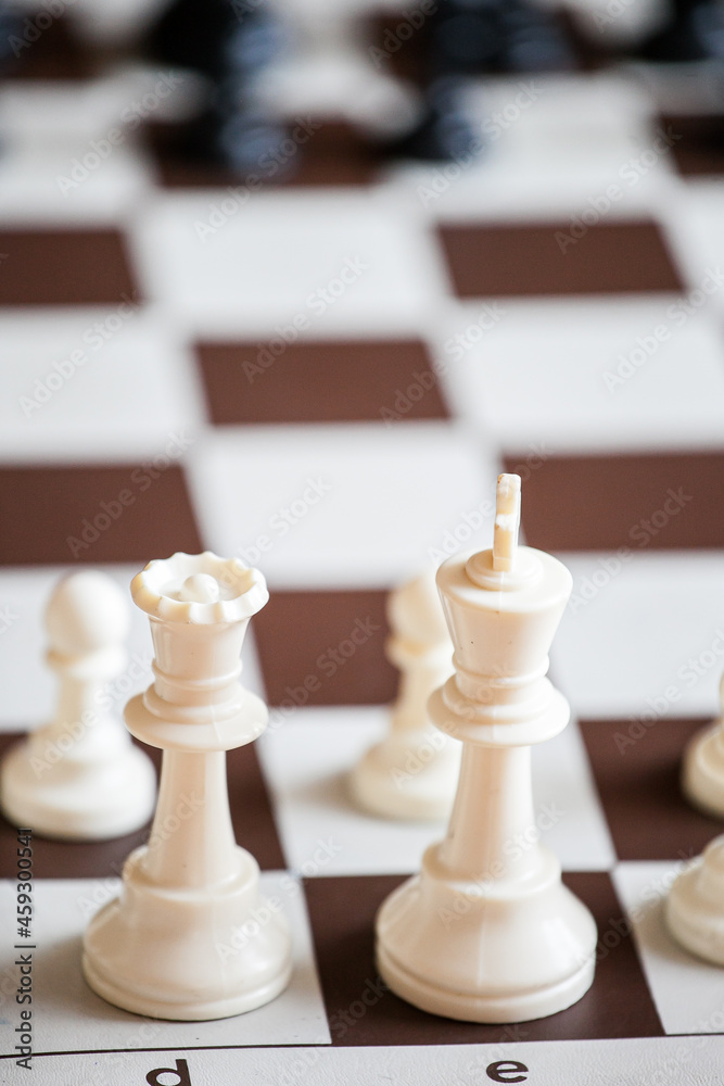 white chess pieces on the board in contour light white chess pieces on the board in contour light