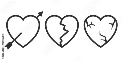 Set of heart with arrow line icon. Vector illustration.