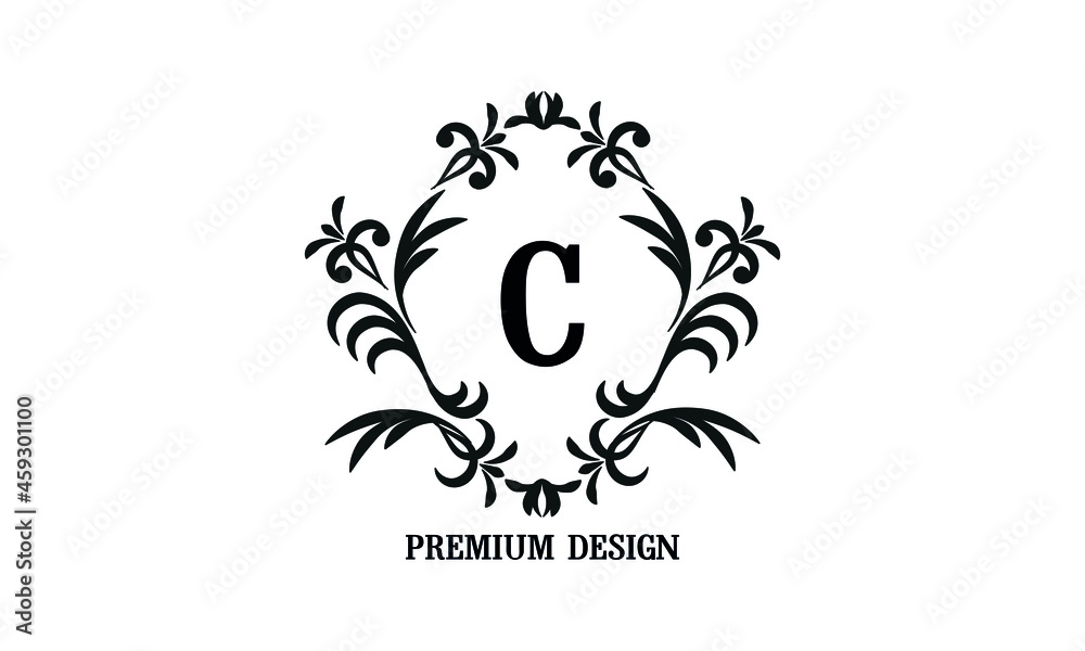 Obraz premium Exquisite company brand sign with letter C. Black and white logo for cafe, bar, restaurant, invitation, wedding. Business style.