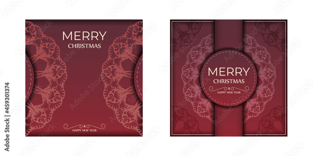 Holiday Flyer Merry Christmas and Happy New Year Red color with luxury pattern Holiday Flyer Merry Christmas and Happy New Year Red color with luxury pattern