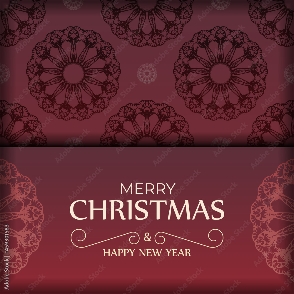 Holiday Flyer Merry Christmas and Happy New Year Red Color with Winter Ornament