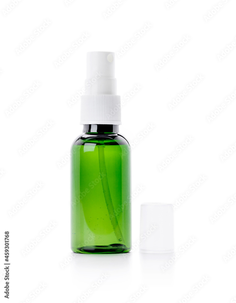 Green glass spray bottle for cosmetic or health care product design mock-up