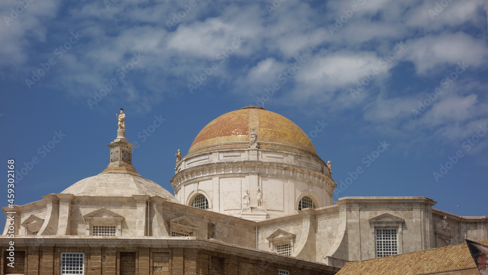 the cathedral with the dome of golden tiles, Cadiz, Andalusia, Spain