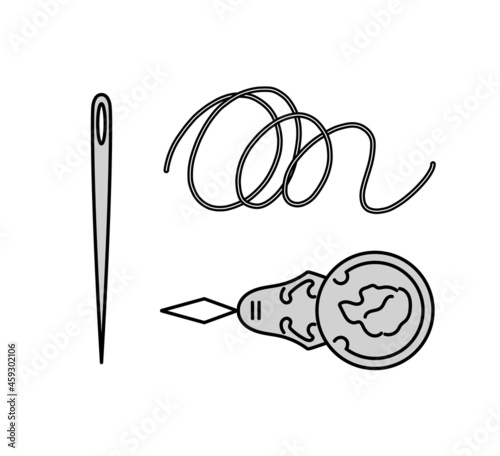 糸通しと針と糸のイラストセット