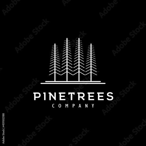 pine evergreen fir hemlock spruce conifer cedar coniferous cypress larch pinus tree forest vintage retro hipster line art Logo design
