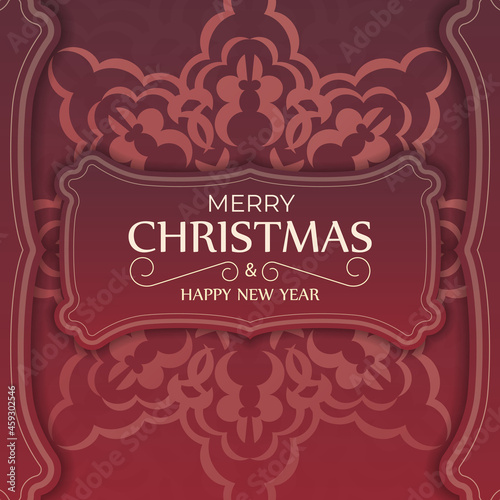 Happy New Year Greeting Card Template Red Color Abstract Pattern