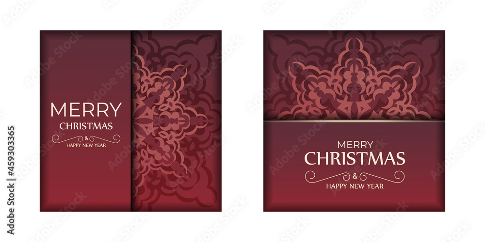 Merry Christmas and Happy New Year Red Color Flyer Template with Winter Ornament Merry Christmas and Happy New Year Red Color Flyer Template with Winter Ornament