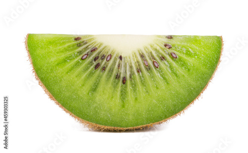 One juicy kiwi slice isolated on white background. Fresh fruits.