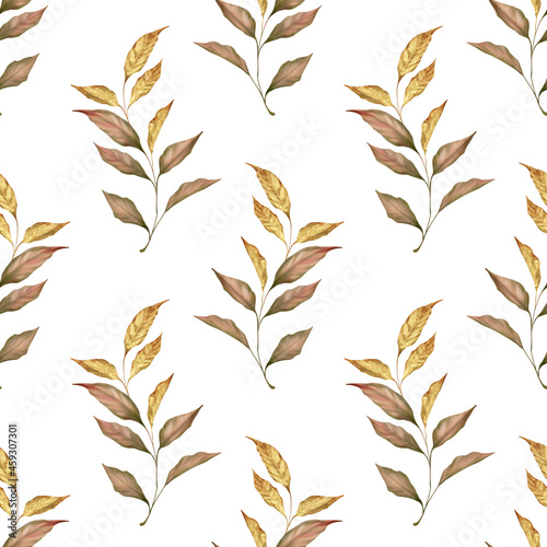 Autumn floral pattern. Brown and gold leaves.
