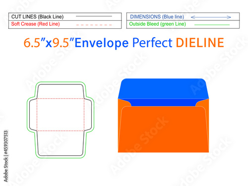 Booklet 6.5x9.5 inch envelope dieline template and 3D envelope editable easily resizable photo