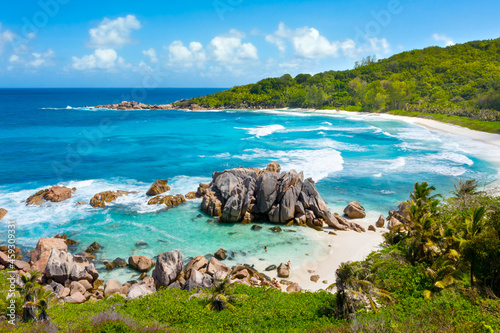Obraz na płótnie Anse Cocos - one of the most beautiful beach of Seychelles. La Digue Island, Seychelles w salonie