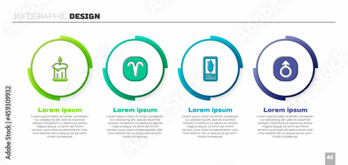 Set Burning candle, Aries zodiac, Tarot cards and Mars. Business infographic template. Vector