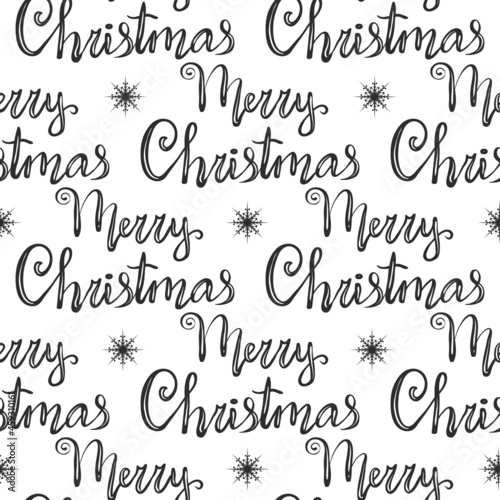 Happy Christmas text. Seamless texture. Sketch. White background.