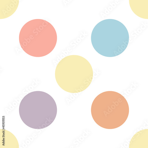 Pastel color polka dot seamless pattern on white background as vector illustration.