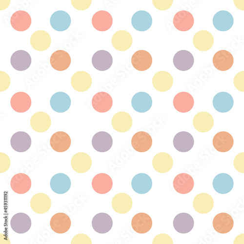 Fototapeta Naklejka Na Ścianę i Meble -  Pastel color polka dot seamless pattern on white background as vector illustration.