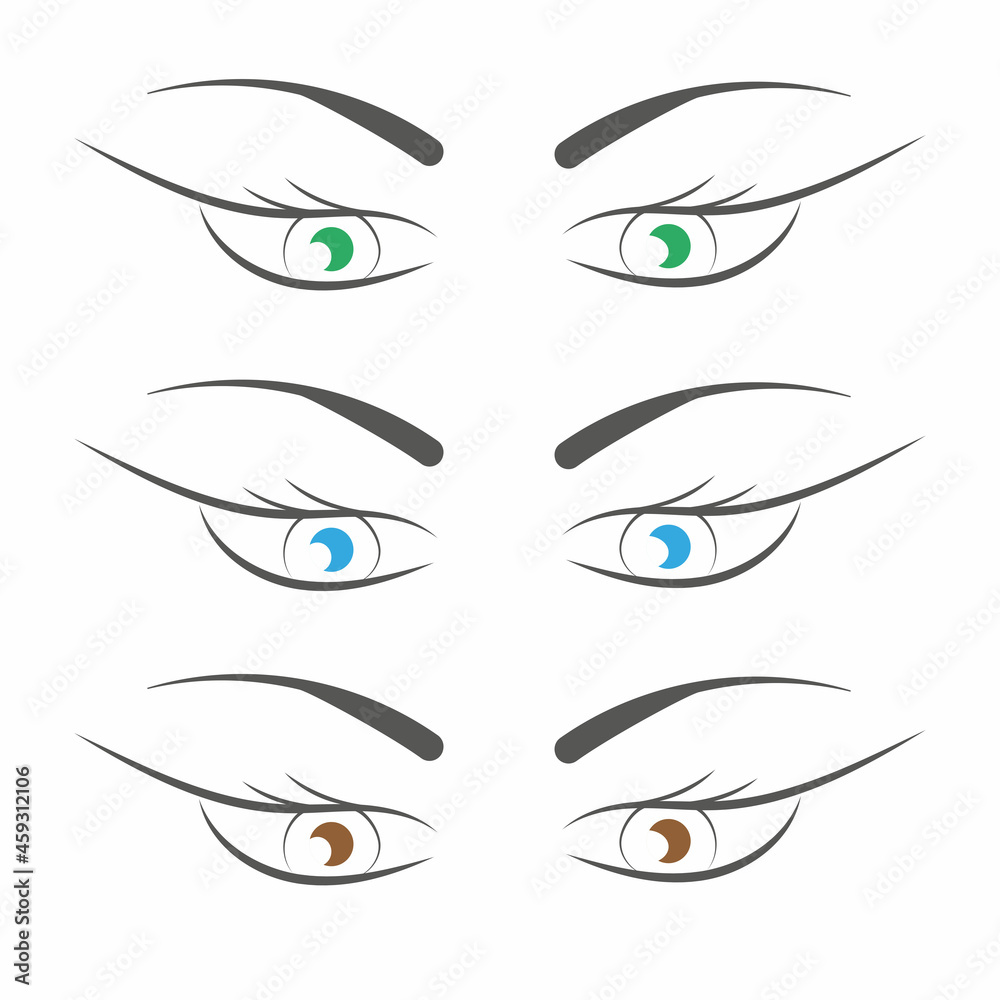 Set of women's green, blue, brown eyes with eyebrows, eyelashes, isolated on white background. Beauty concept vector illustration Set of women's green, blue, brown eyes with eyebrows, eyelashes, isolated on white background. Beauty concept vector illustration
