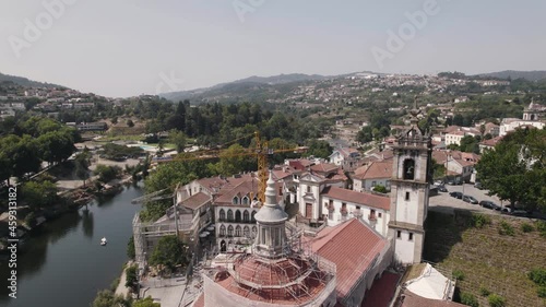 Aerial scenic view of Sao Goncalo monastery against picturesque landscape. photo