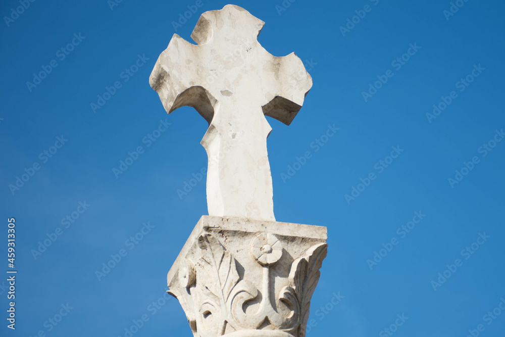 
Sculpture of a Christian cross symbolizing the Christian and Catholic faith.