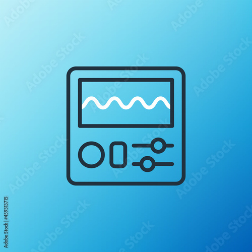 Line Drum machine icon isolated on blue background. Musical equipment. Colorful outline concept. Vector