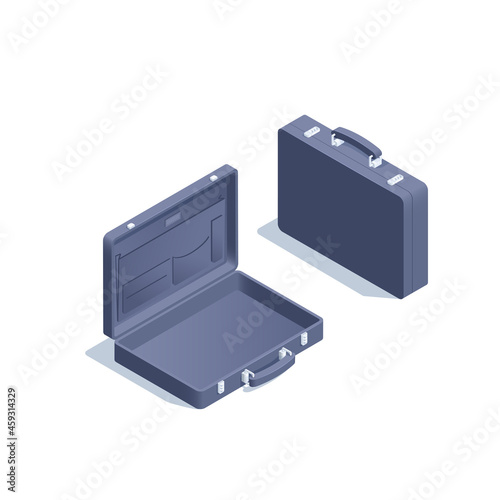 isometric vector illustration isolated on white background, business briefcase closed and open photo