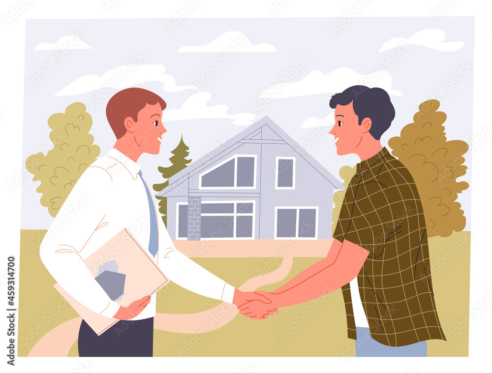 Agent and man shake hands on a real estate transaction Agent and man shake hands on a real estate transaction