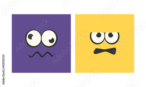 Cartoon Square Face with Emotion Expression Vector Set