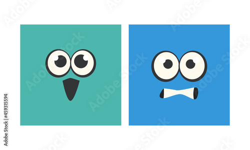 Cartoon Square Face with Emotion Expression Vector Set