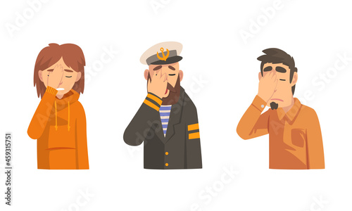 Disappointed Man and Woman Covering His Face with Hand Displaying Frustration and Embarrassment Vector Set