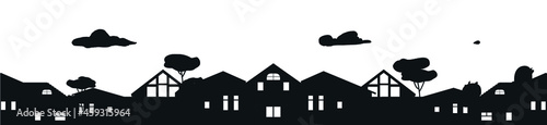 Vector illustration. Silhouettes of houses, black