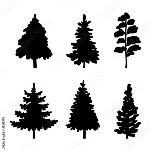 Vector illustration. Silhouettes of trees, black