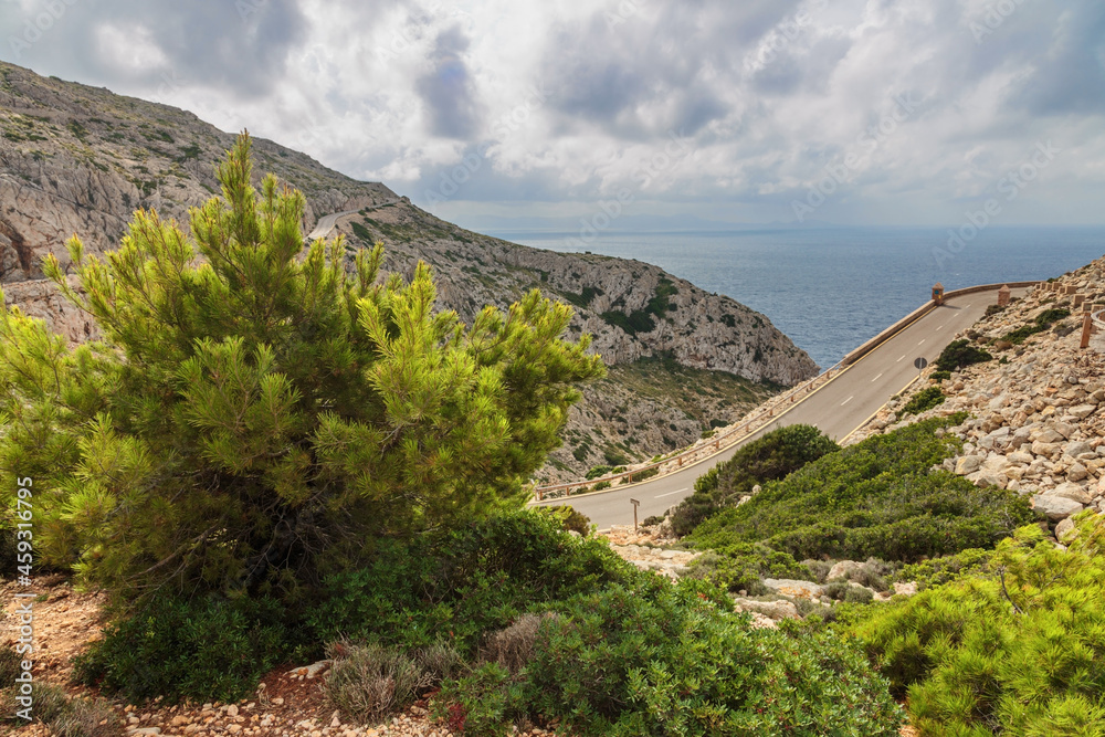 Naklejka premium Landscape of rocky coast before a storm under gloomy dramatic sky