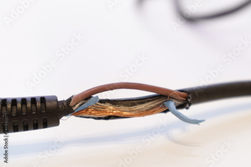 Photo Broken power cord for home electrical appliances, electric tools