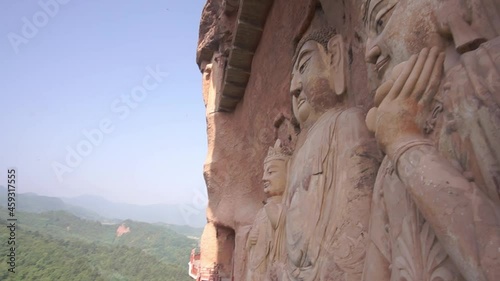 Magnificent Buddhist relief at Maijishan Grottoes in Tianshui, Gansu, China photo