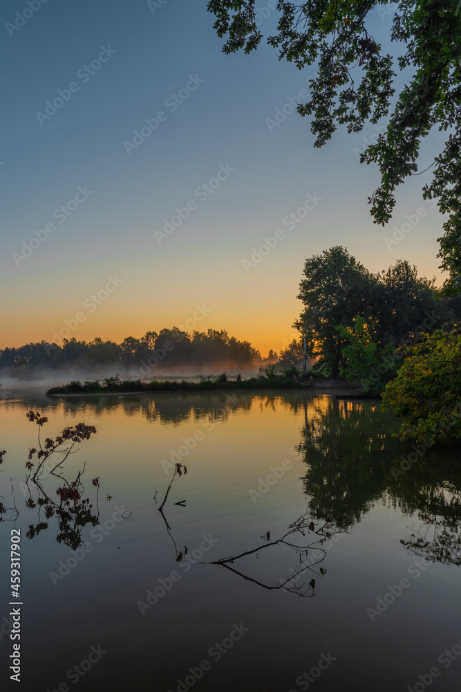 Fototapeta premium Morning autumn pond near Ceske Budejovice city