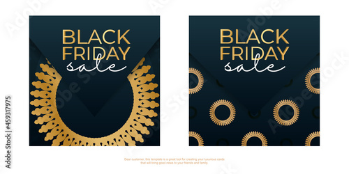 Advertising black friday in blue with vintage gold ornament