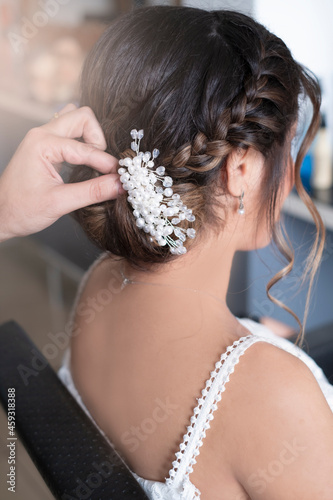 bridal hair making and hairpin close-up
