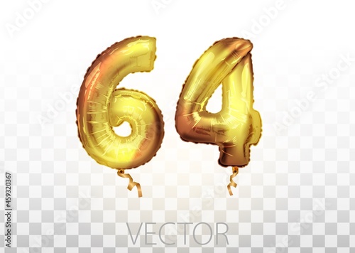 vector Golden foil number 64 sixty four metallic balloon. Party decoration golden balloons. Anniversary sign for happy holiday, celebration, birthday, carnival, new year. art photo