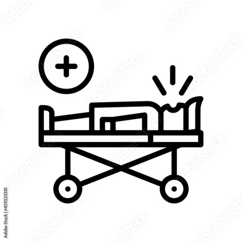 Patient in sick bed icon vector with outline style isolated on white background. Vector illustration air flow sign symbol icon concept for medical, hospital, web, apps, technology and project
