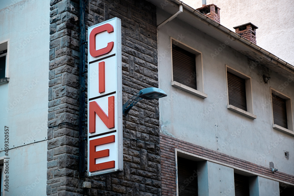 Jaca, Huesca September 10, 2021 Old cinema poster (Cine) Jaca, Huesca September 10, 2021 Old cinema poster (Cine)