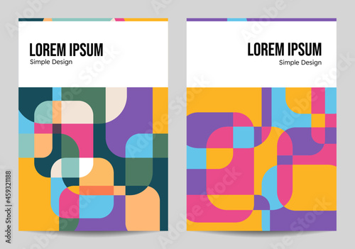 Book cover design vector template in A4 size. Annual report, abstract brochure design, flyer promotion, presentation cover, vector illustration. Simple colorful mosaic pattern.