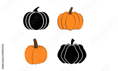 Pumpkin Halloween, Thanksgiving flat Black & color vector illustration