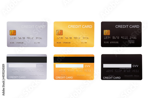 Flat set of credit card isolated on whote background. photo