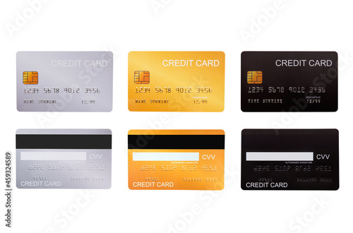 Flat set of credit card isolated on whote background.