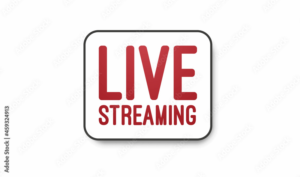 Live stream flat logo - red vector design element with play button. Vector illustration Live stream flat logo - red vector design element with play button. Vector illustration